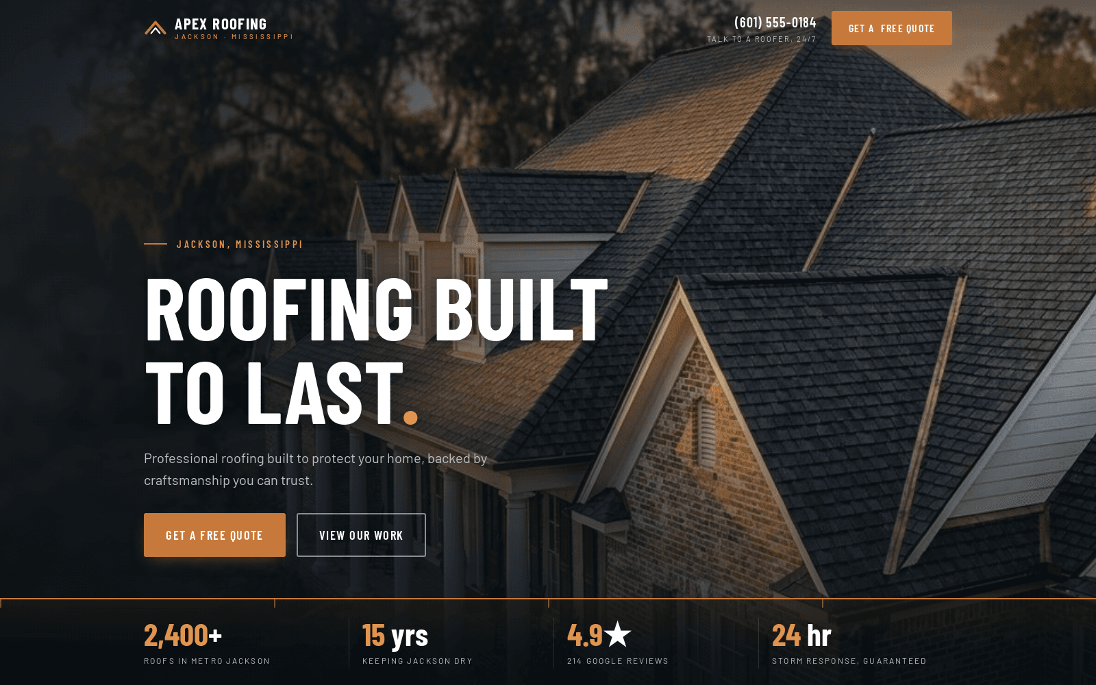 Apex Roofing — live site screenshot